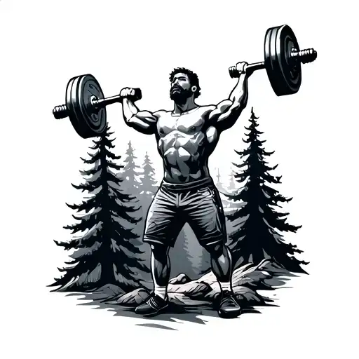 Outdoor Enthusiast Lifting Weights With Trees