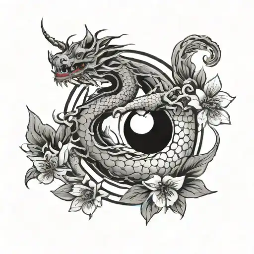 Dragon And Unicorn Ying Yang Cherry Blossom