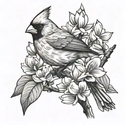 Cardinal On Magnolia Branch With Number 18