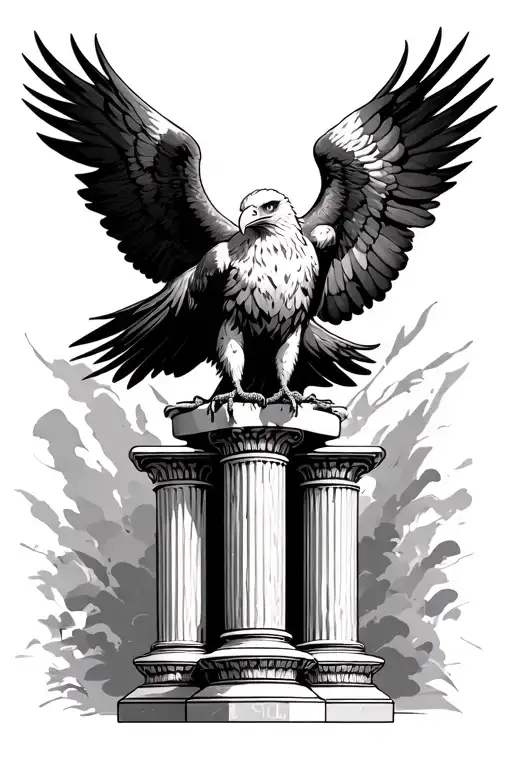 Eagle With Wings Spread Stood On Top Of Three Pillars Of Equal Height