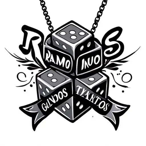 Ramos In Cursive Writing With Dice Hanging Pendant