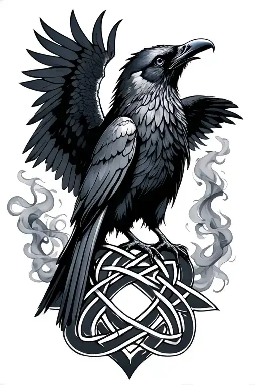 Celtic Knot Work With A Raven And Smoke