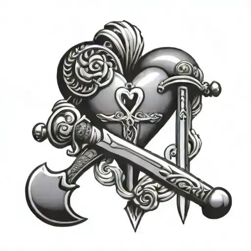 Sword With Balance Weight Scale Holding A Heart On One Side And Brain On The Other