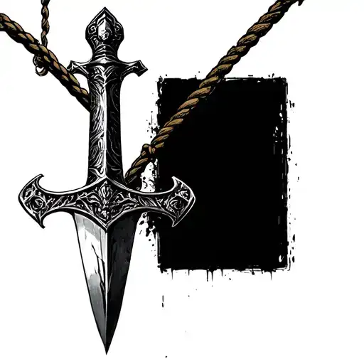 Ornate Sword Hanging From A Rope That's Almost Snapping