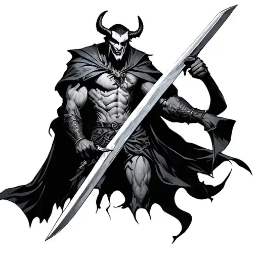 A Devil Wears A Cape And Have Sword In Hand Holding