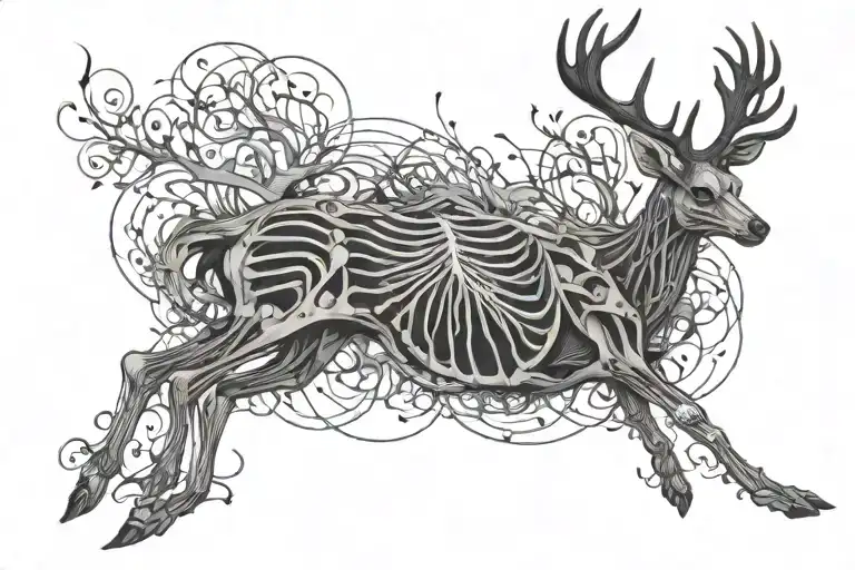 Full Body Minimalist Deer Skeleton Running