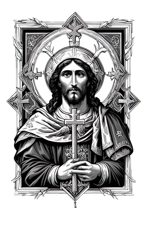 Catholic Saint Thomas More And Cross Surrounded