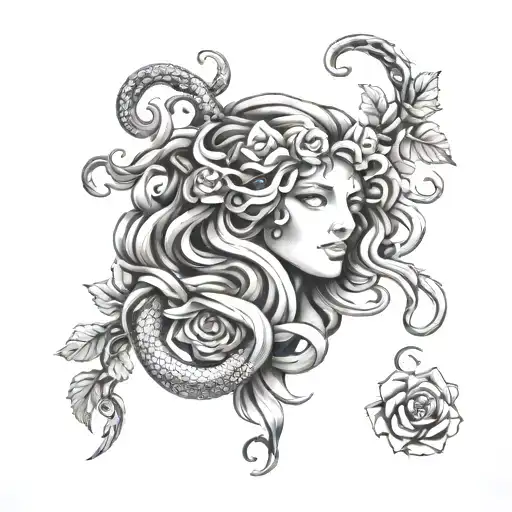 Medusa Greek Mythology With Snakes And Roses