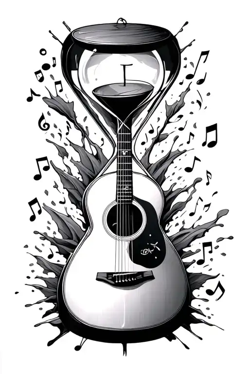 Hourglass Busting Through An Acoustic Guitar With Music Notes