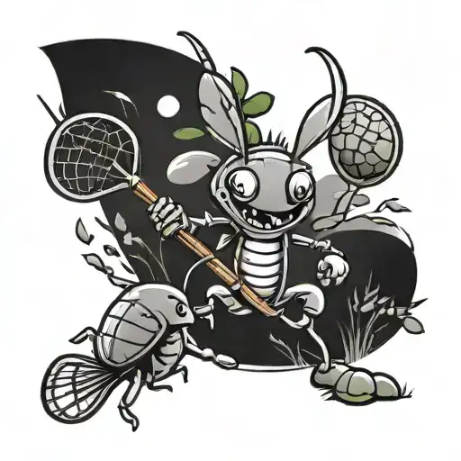 Cartoon Bugs Playing Lacrosse In A Country Field