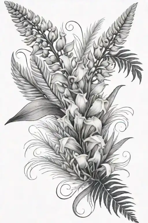 Fern Leaf And Gladioli Flowers Blooming