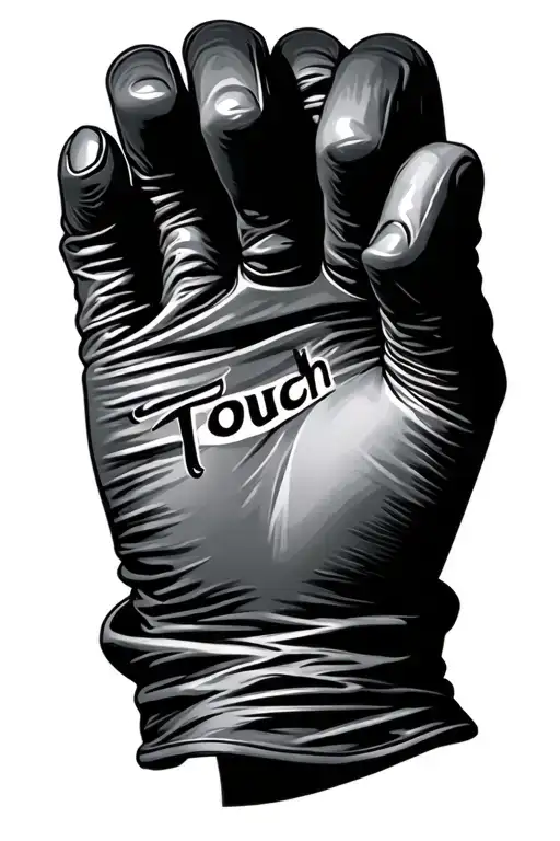 A Gloved Hand With The Word Touch Written Along