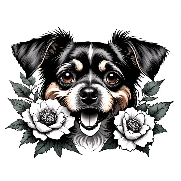 Gothic Dog And Flowers