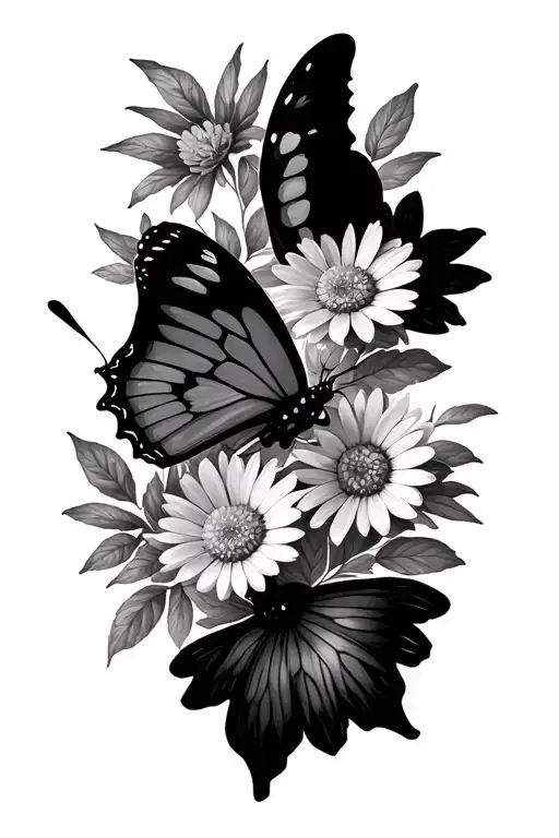 Butterfly With Aster Flowers