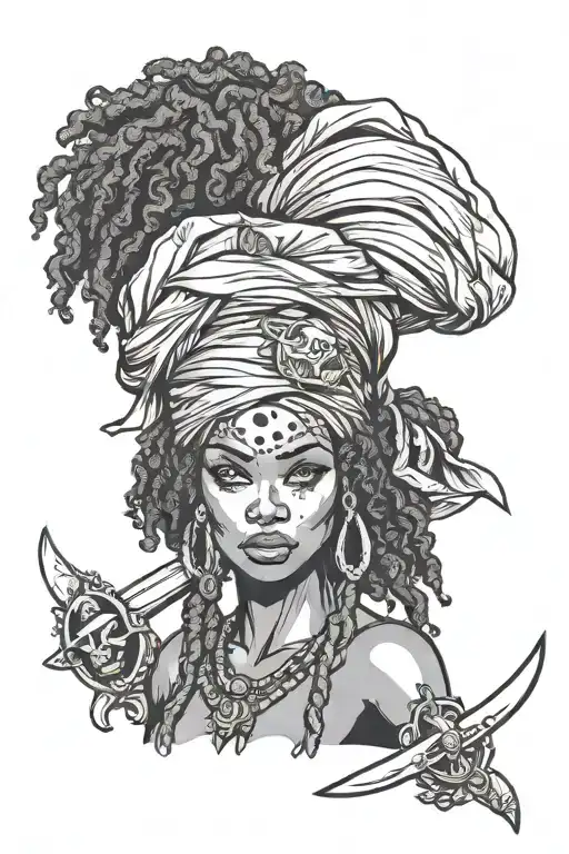 African Woman Pirate Natural Hair And Cutlass