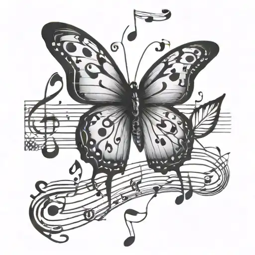 A Butterfly Lands On A Line Of Music Notes Floating