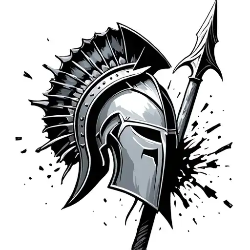 Spartan Helmet With A Spear Going Through It Shattering The Helmet