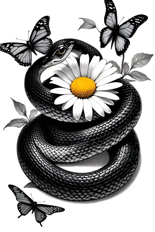Snake And Daisy With Butterflies