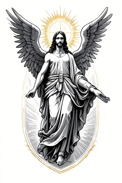 Protector Saint With Wings With Sun Rays