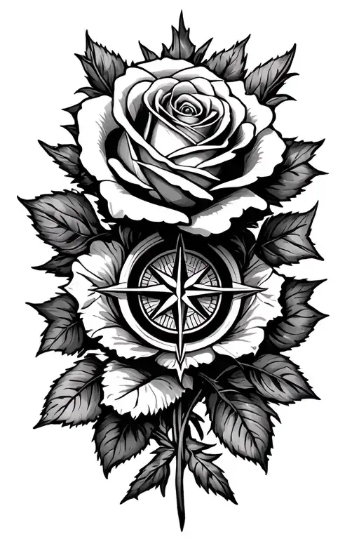 Rose With A Compass And Eight Pointed Star
