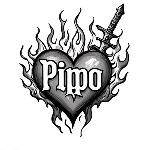 Write My Boyfriend Name Pipo With A Flaming Heart And An Arabic Knife In Flames Through Heart