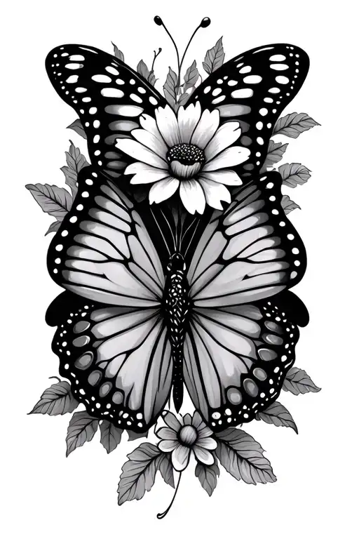 Goth Butterfly With Flowers