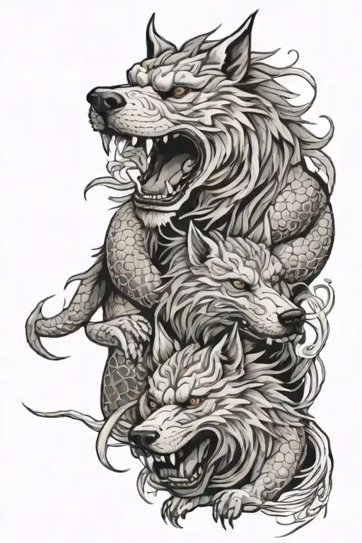 Two Dogs With Japanese Dragon Wrapped