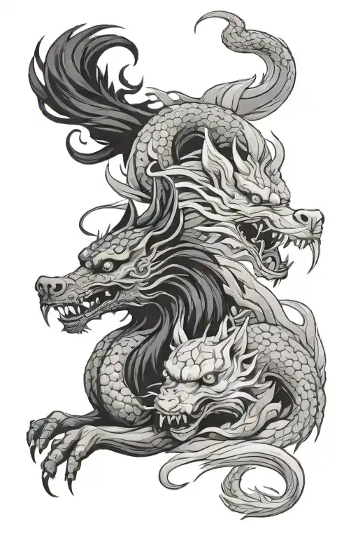 Two Dogs With Japanese Dragon