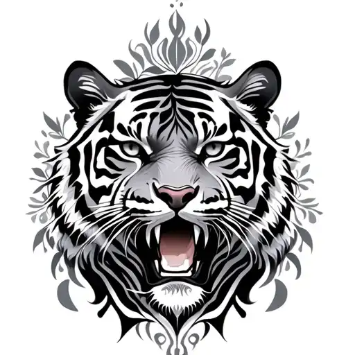 A Tribal-inspired Design Incorporating Elements Of Nature And Tigers