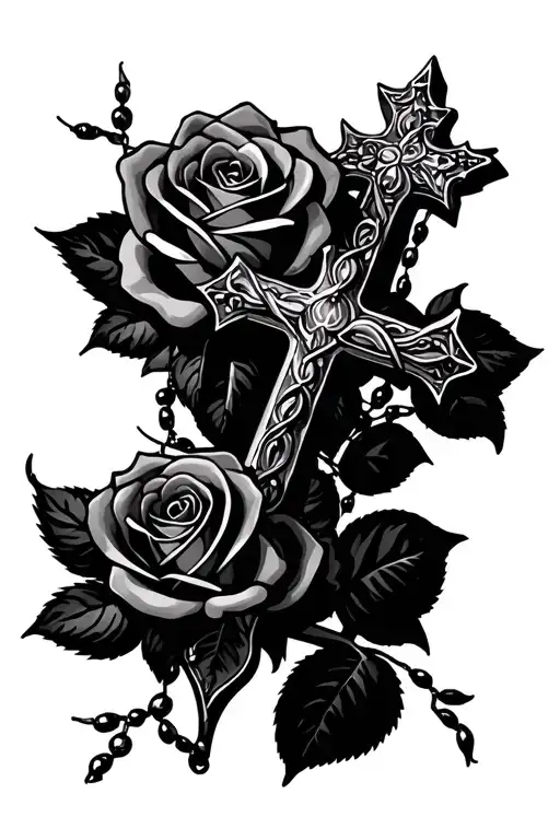 Rosary Wrapped Cross Roses
