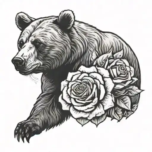 Bear Holding A Rose In Its Mouth