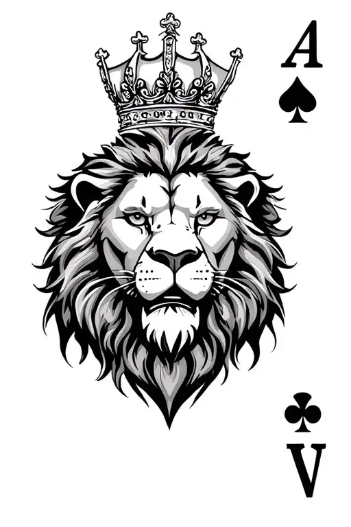 Lion With Ace Of Spades And King Crown