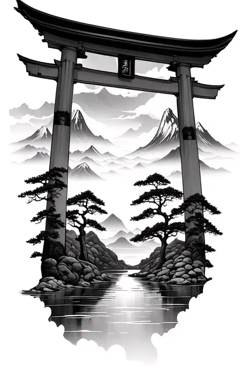 Torii Gate Mountains Background Looking