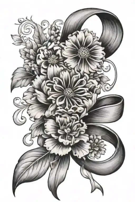 Cancer Ribbon Wrapped In Marigold And Primrose Flower