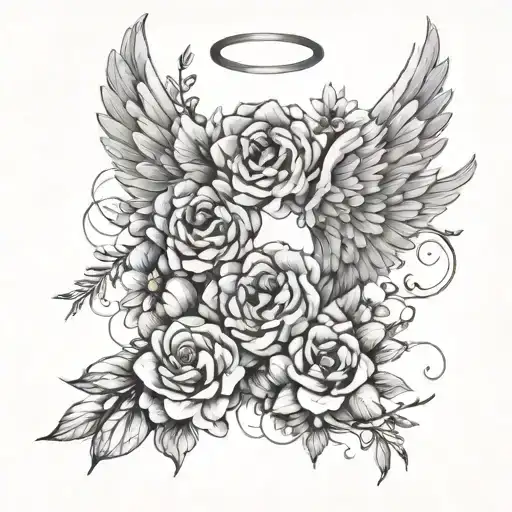 Simple Angel Wings With Halo Made From Flowers