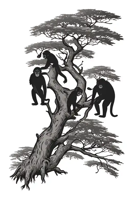 African Safari With Silhouette Monkeys In The Tree