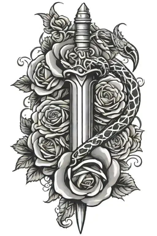 Dagger With A Snake Wrapped With Roses Background