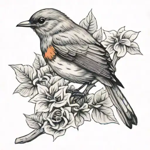 Robin Bird Sitting On Flower