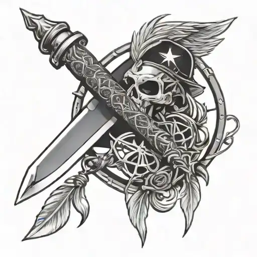 Marines Commando Dagger Combined With Crescent Moon And Dreamcatcher