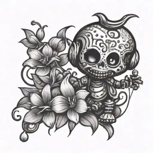 Voo Doo Doll With Orchid Flowers