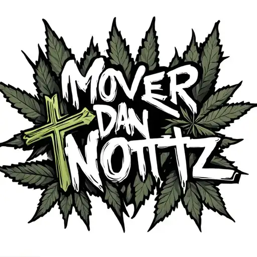 'Mover Dan Nottz' In Graffiti With Two Christian Crosses On With Ganja Leaves In