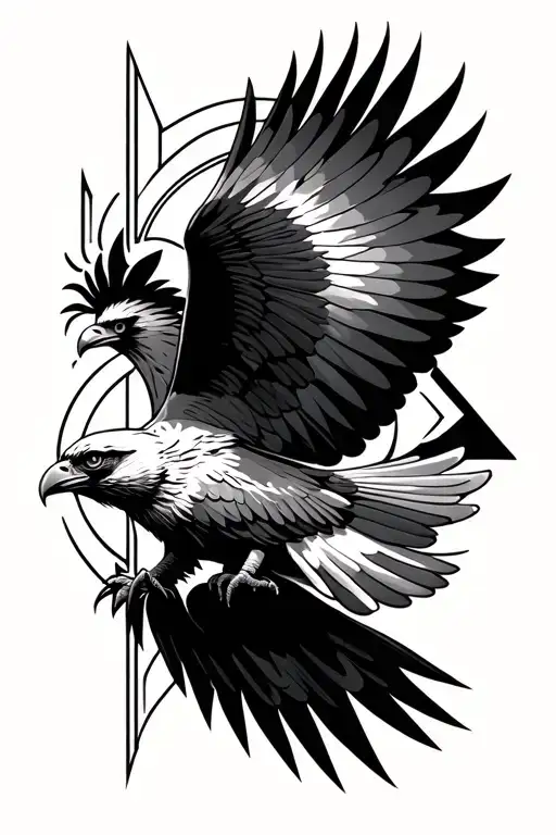 Sacred Geometric Shapes With A Hawk Flying