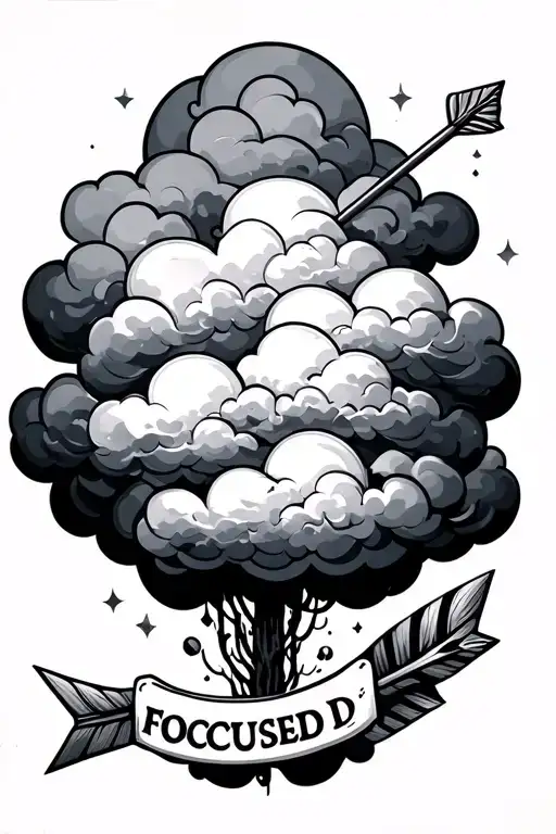 Clouds On A Sleeve With An Arrow That Says Focused