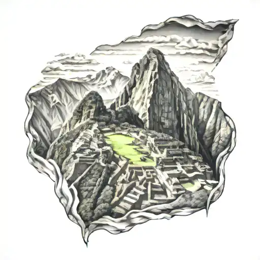 Portrait Of An Inca Emperor Overlooking Machu Picchu From A Mountain Peak