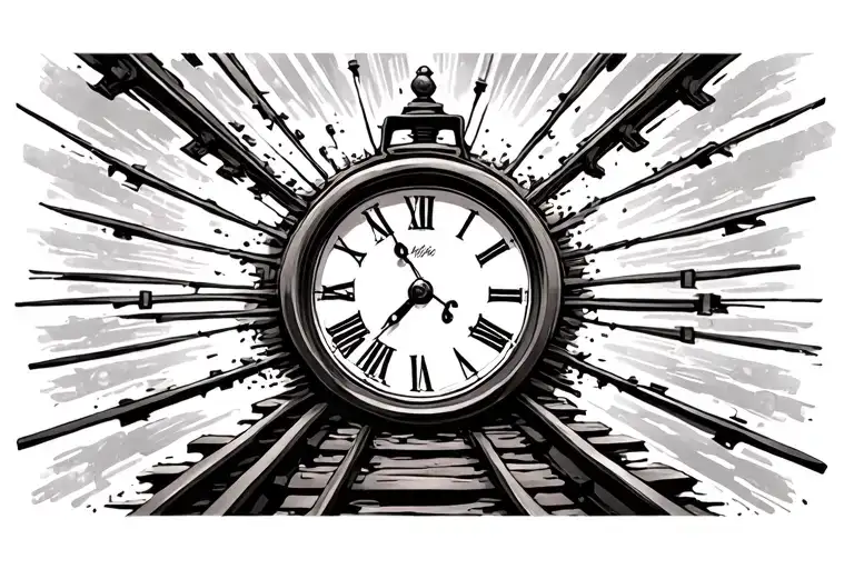 Train Tracks Going Into A Clock Face