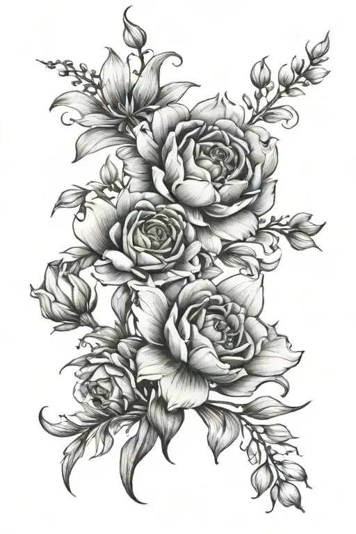 Flowers Cosmos & Snow Drop & Rose Intertwined