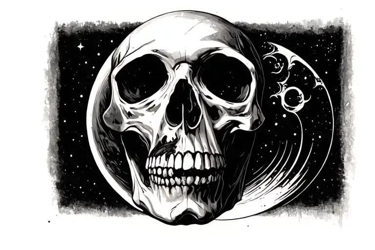 Negative Spacing Skull With A Moon
