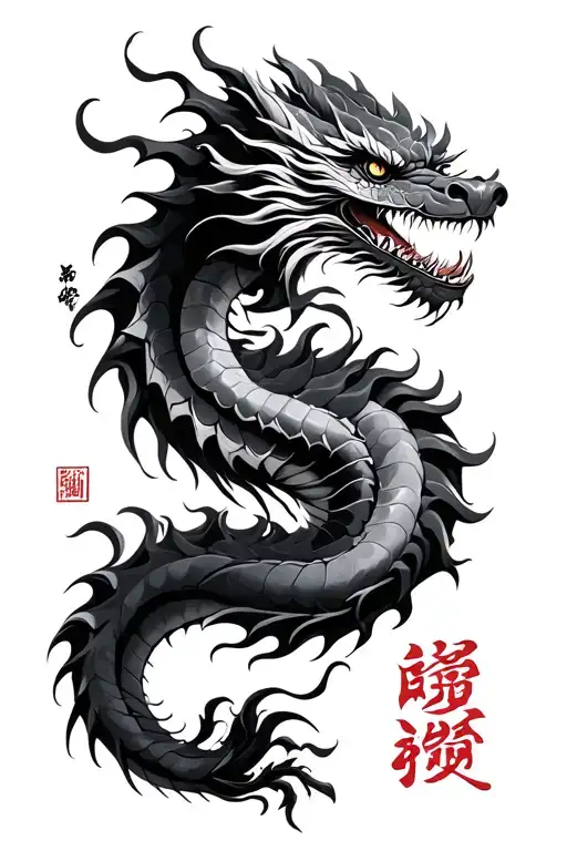 Chinese Words And Dragon