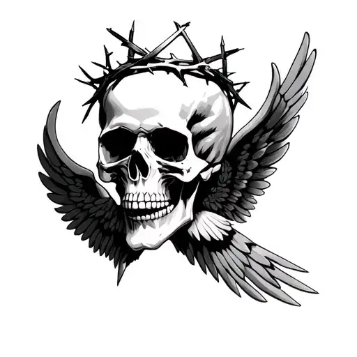 Skull Wearing The Crown Of Thorns With Wings