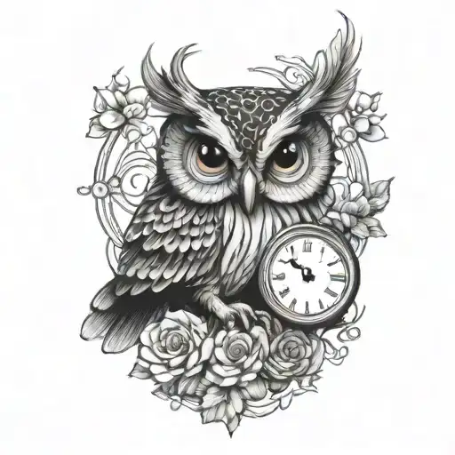 Owl Tatto With Clocks For Kids Birth Times